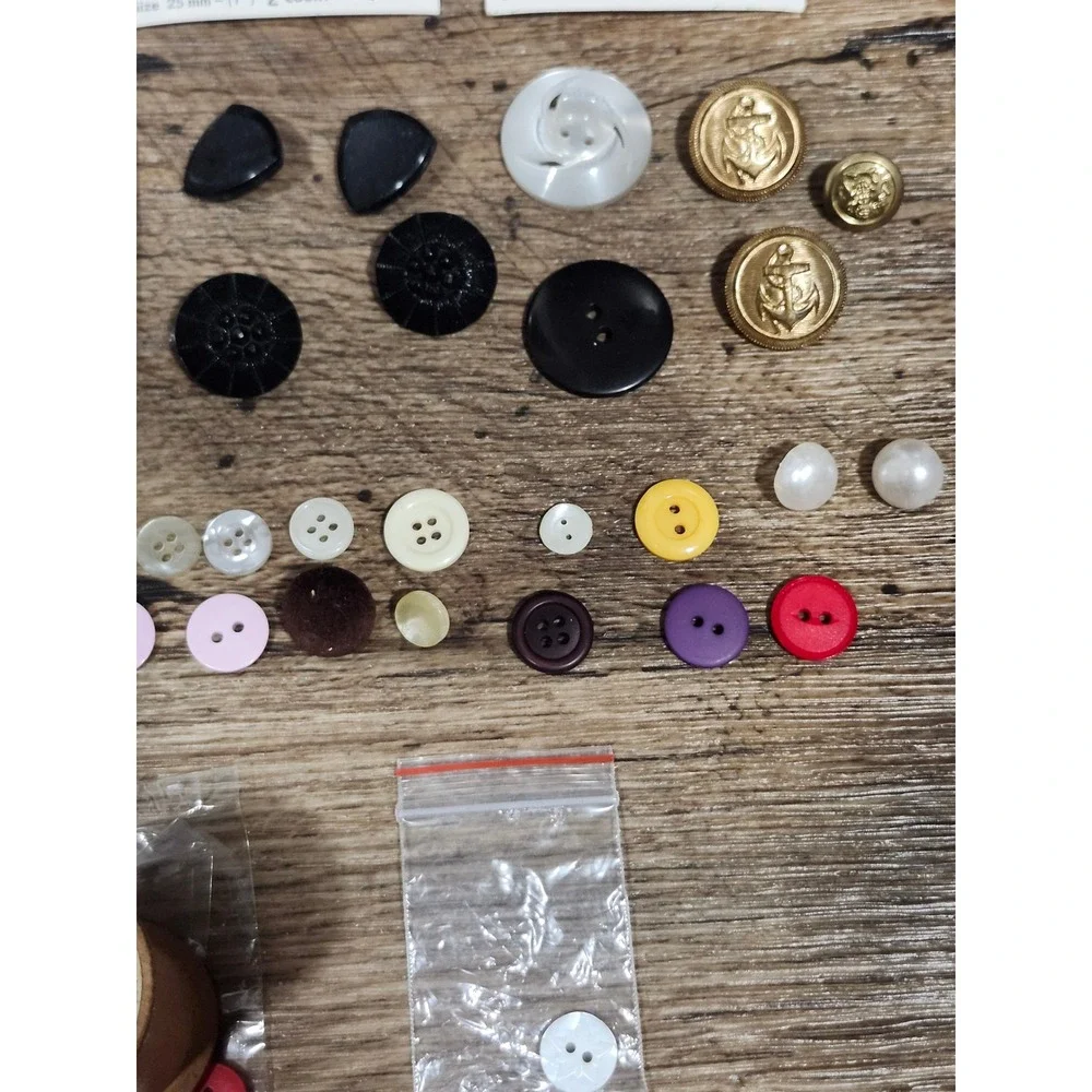 Vintage Le Bouton Sewing Button Lot Aqua Blue Gold White Mixed Assortment Spool
